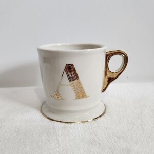 Anthropologie Cream Gold Letter Initial Monogram A Coffee Cup Mug 14 Oz